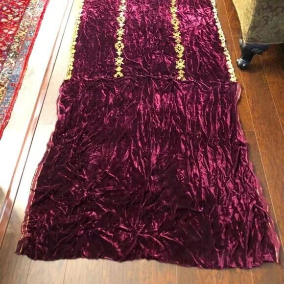 AA Baroque Burgundy Velour Antique Gold Brocade Drapery Panel Swag 100 x 38" - Picture 8 of 8